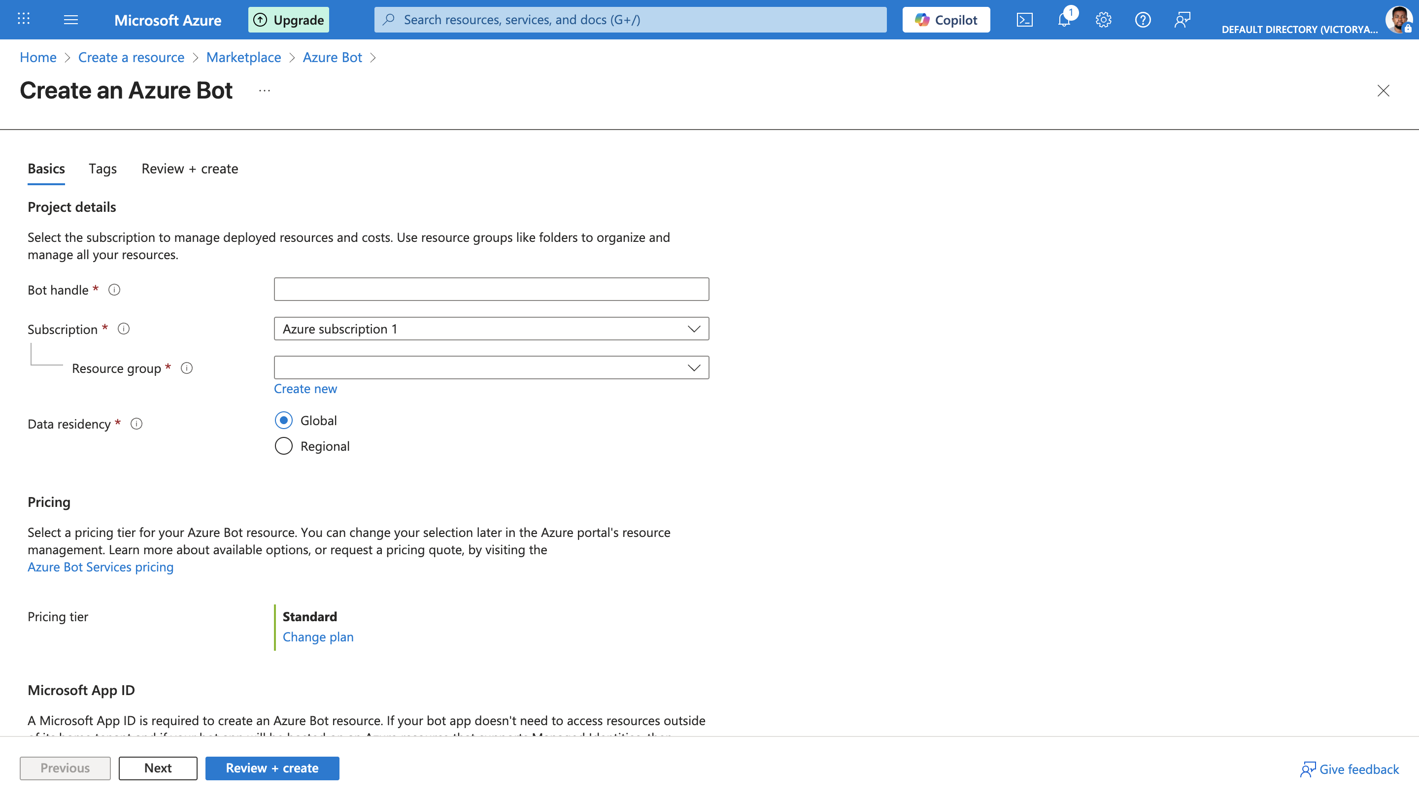 Create azure bot